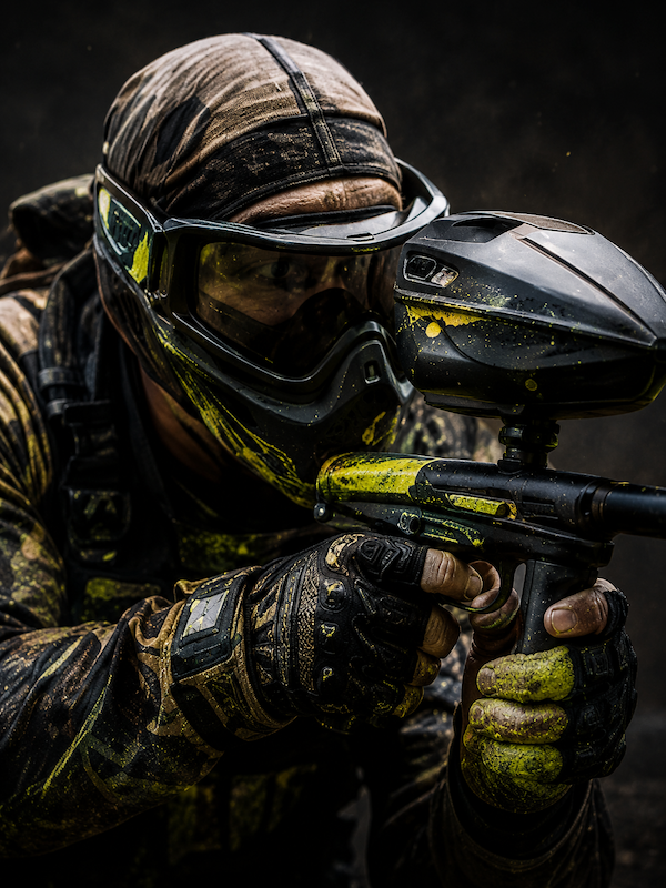 Paintball player in action